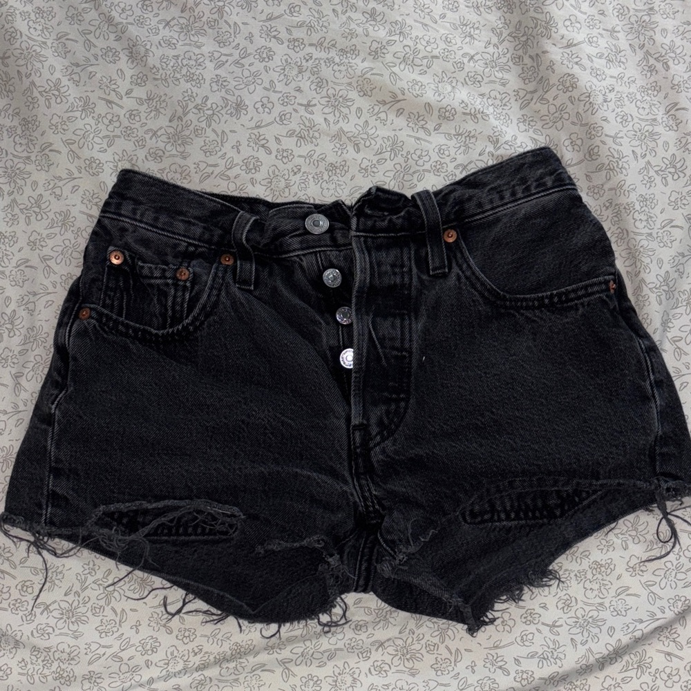 Levi's Black High-Rise Distressed Denim Shorts